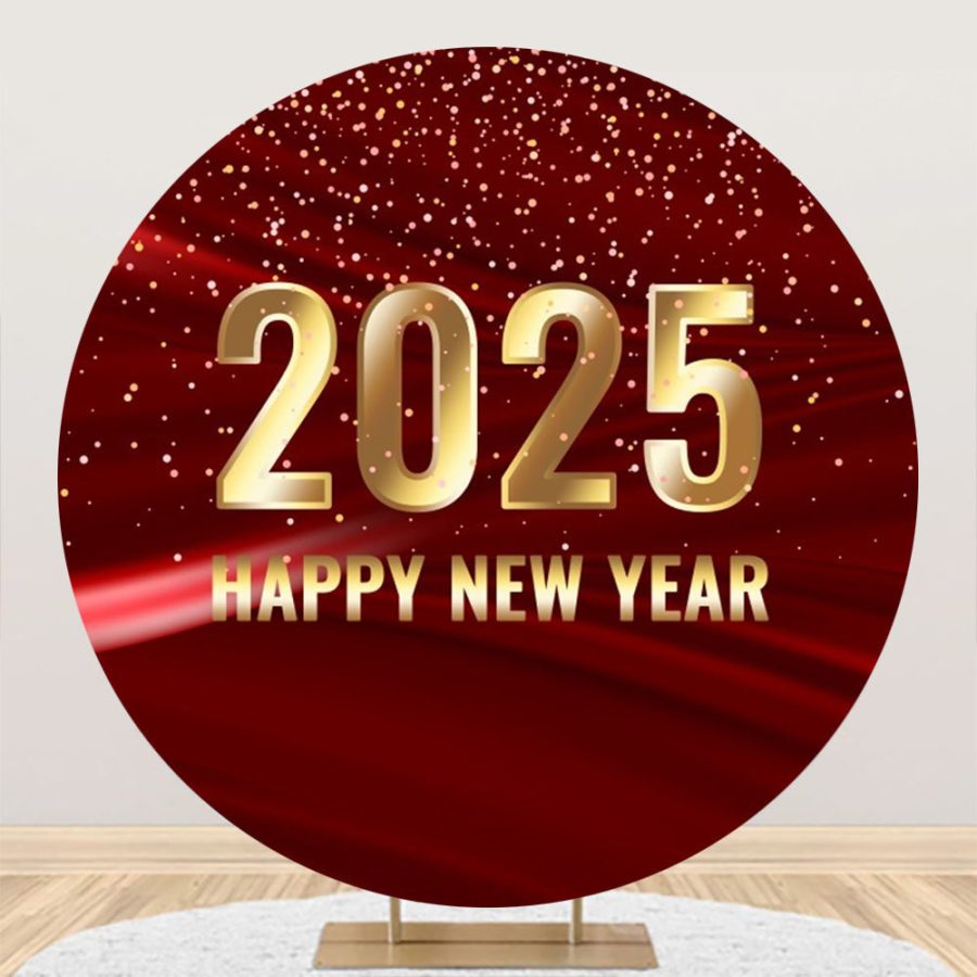 Aperturee Red Shiny Dots 2025 Happy New Year Round Backdrop