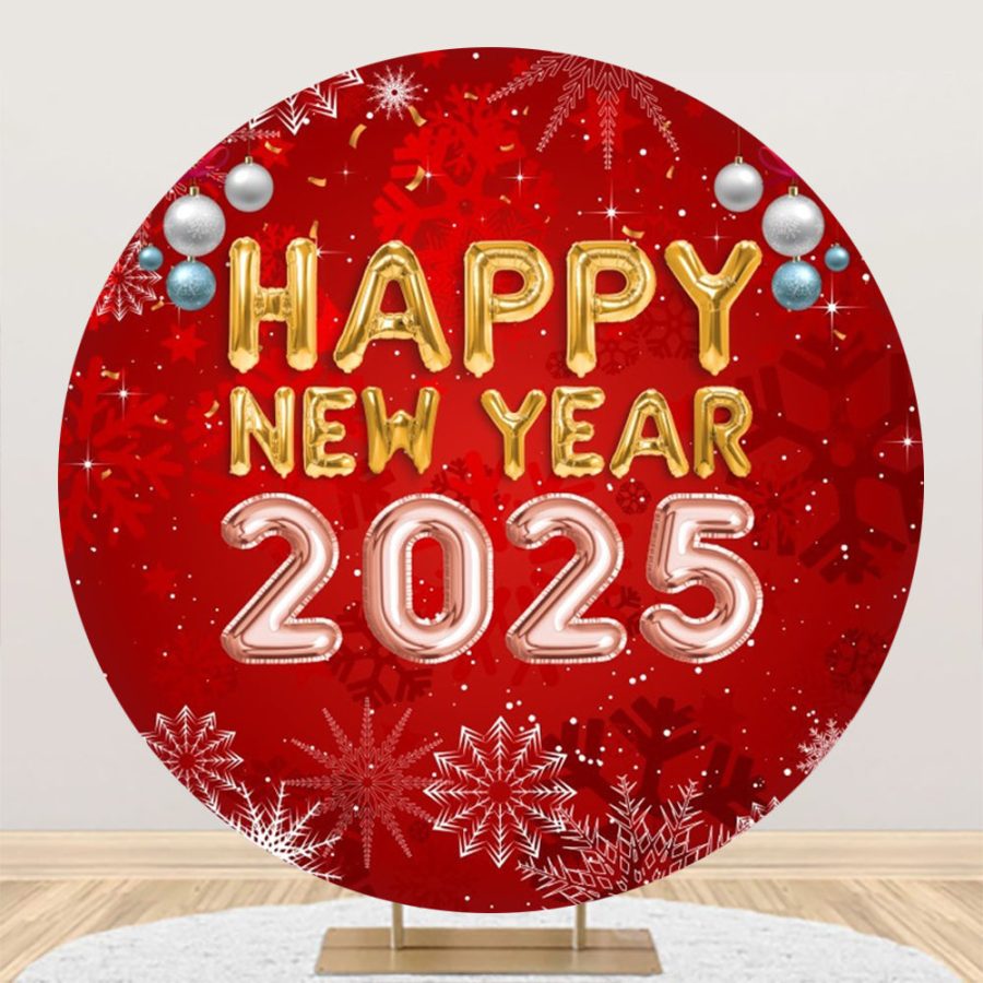 Aperturee Red Snowflake 2025 New Year Party Round Backdrop