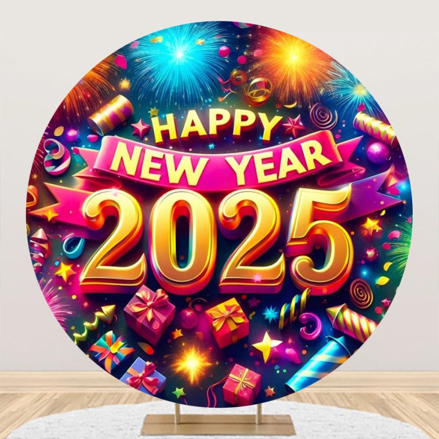 Aperturee Retro Purple Dazzling New Year Night Round Backdrop