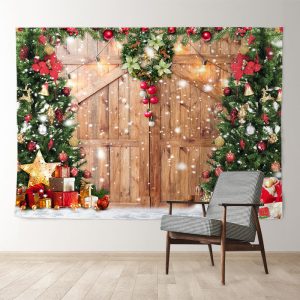 Aperturee Snowy Glitter Door With Christmas Tree Backdrop