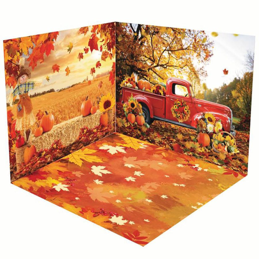 Aperturee Truck Forest Wheat Field Autumn Room Set Backdrop - Aperturee