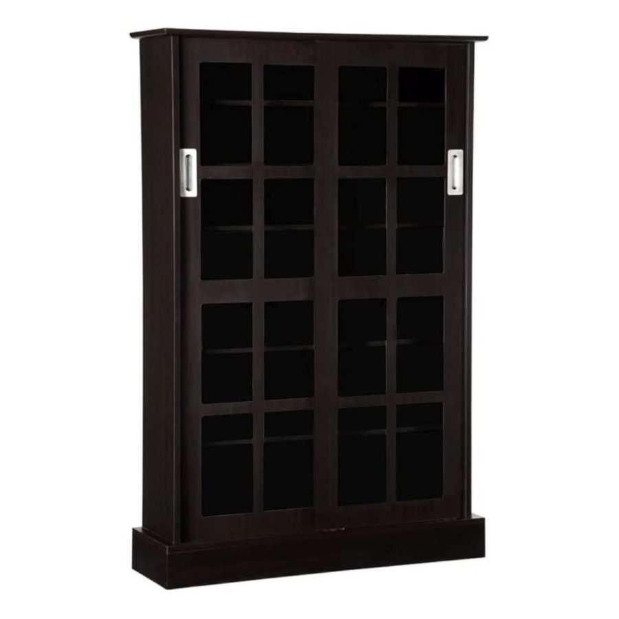 Atlantic Windowpane Media Storage Cabinet with Tempered Glass Pane Styled Slidin