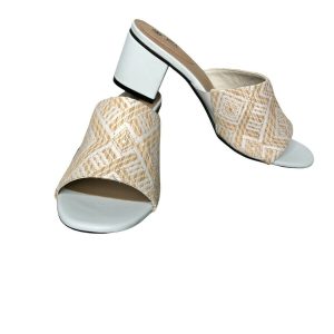 Avon Cushion Walk Slides Sandal Block Heel Womens 9 Beige Straw Weave Mules Shoe