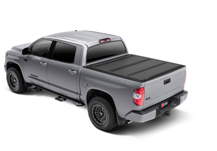 BAK 448446 BAKFLIP MX4, Hard Folding; 2 Folds/ 3 Panels; Front Hinge Allows Entire Tonneau To Flip Up When Folded; Matte Black; Aluminum; Lockable Using Tailgate Handle Lock