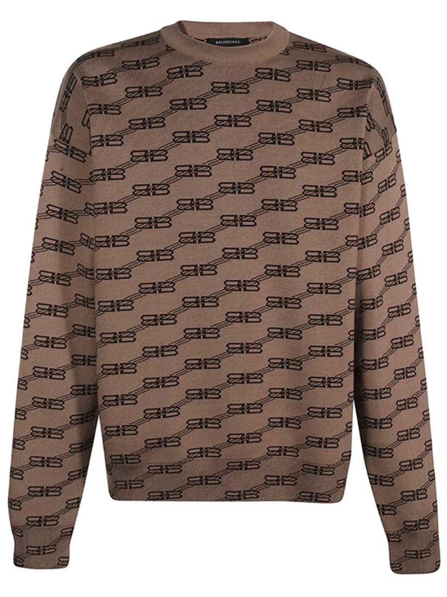 BALENCIAGA BB Monogram Sweater Beige Brown