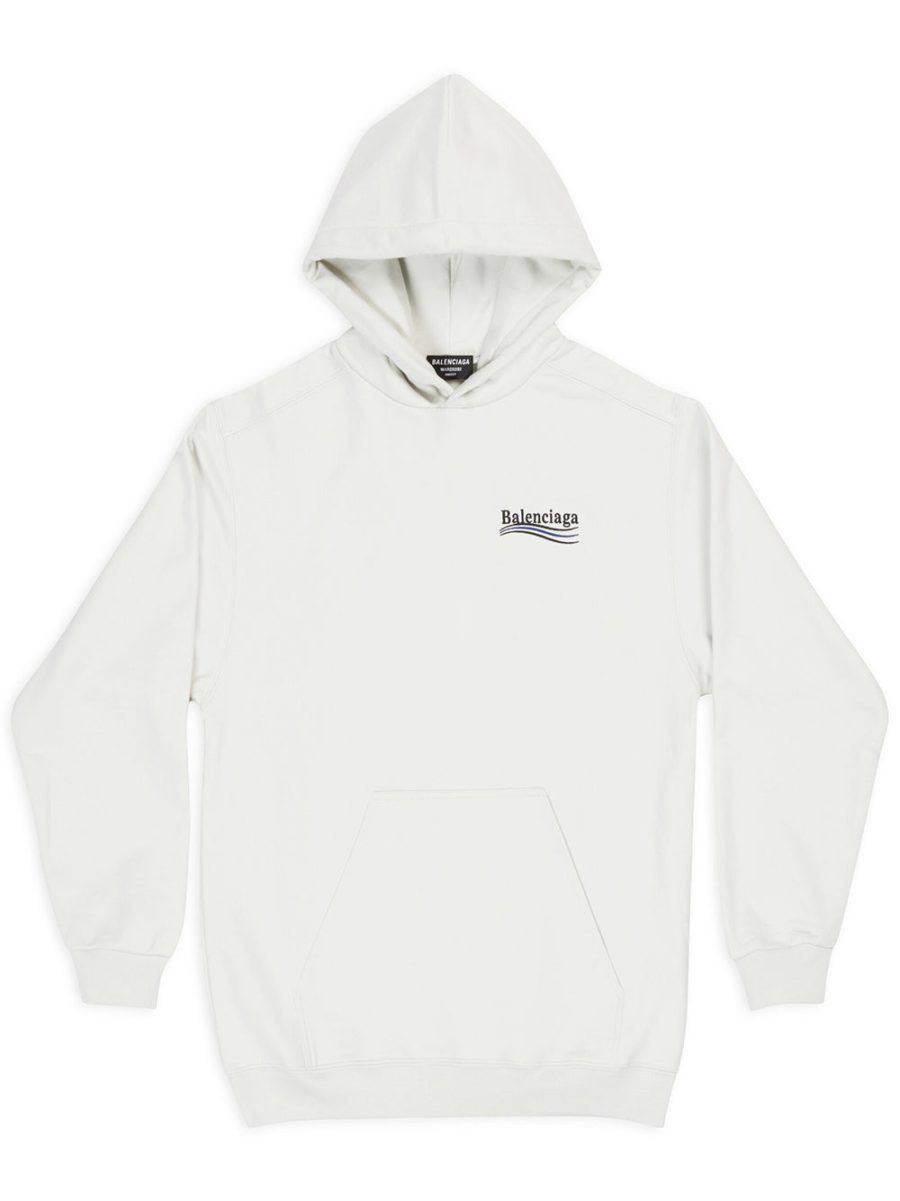 BALENCIAGA UNISEX Cotton Medium Fit Hoodie Dirty White