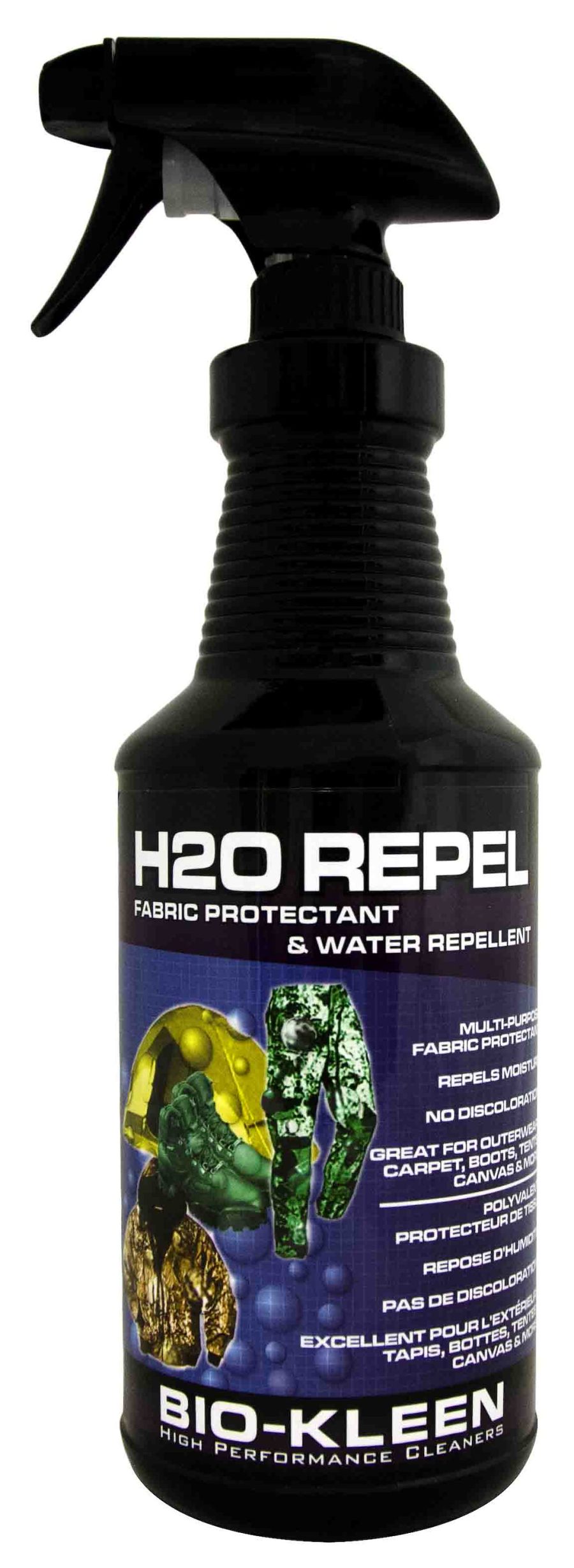 BIO-KLEEN M01292 H20 REPEL 32 OZ, For Use On Carpet/ Upholstery/ Canvas/ Fabrics/ Leather/ Boots/ Tents/ Tarps/ Backpacks/ Hats/ Sleeping Bags/ Coats/ Snow Pants/ Gloves/ Hunting Gear; 32 Ounce Spray Bottle; Single