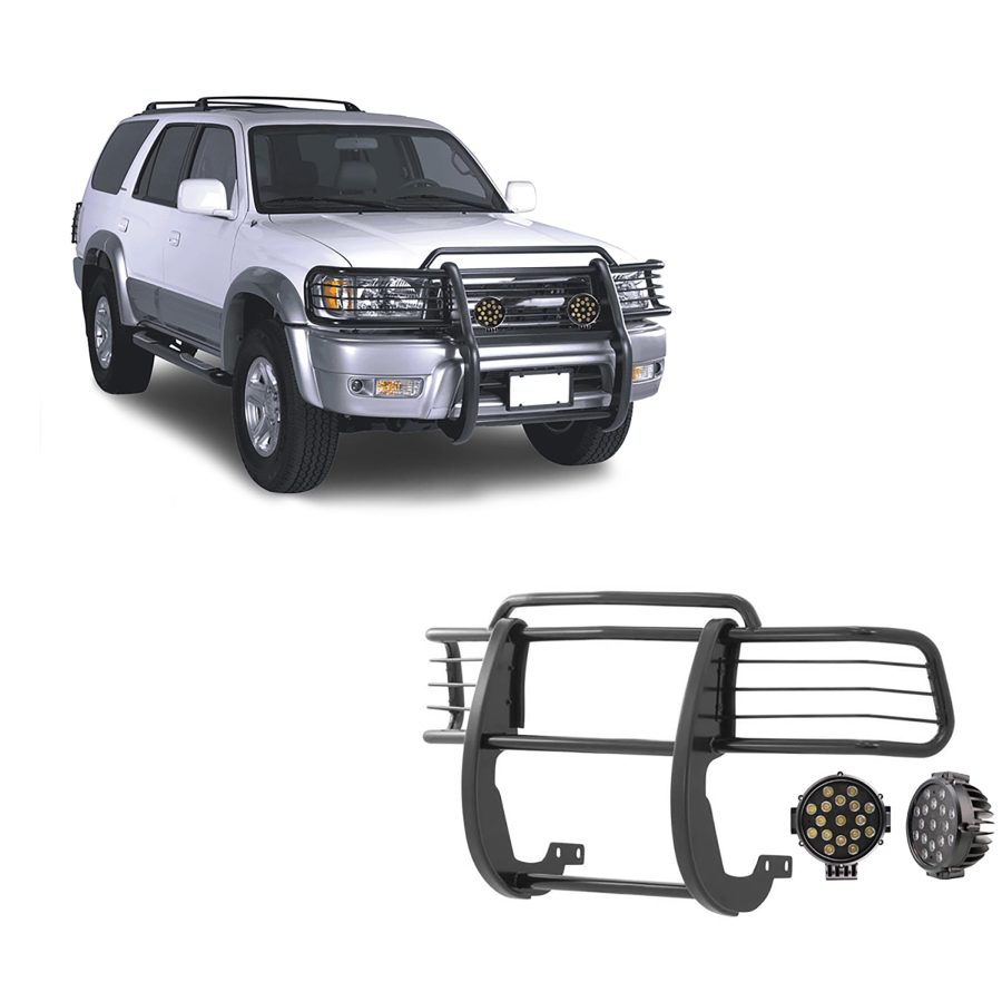 BLACK HORSE 17TN23MA-PLB Grille brush Bumper Guard Modular Black Come With pair of 7.0 INCHDia.LED Lights with Black Trim Rings Compatible with 1999-2002 Toyota 4Runner