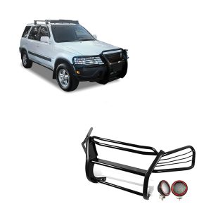 BLACK HORSE PG24001MA-PLFR Grille brush Bumper Guard Modular Black Come With Pair of 5.3 INCH Dia.LED Lights with Red Trim Rings Compatible with 1997-2001 Honda CR-V