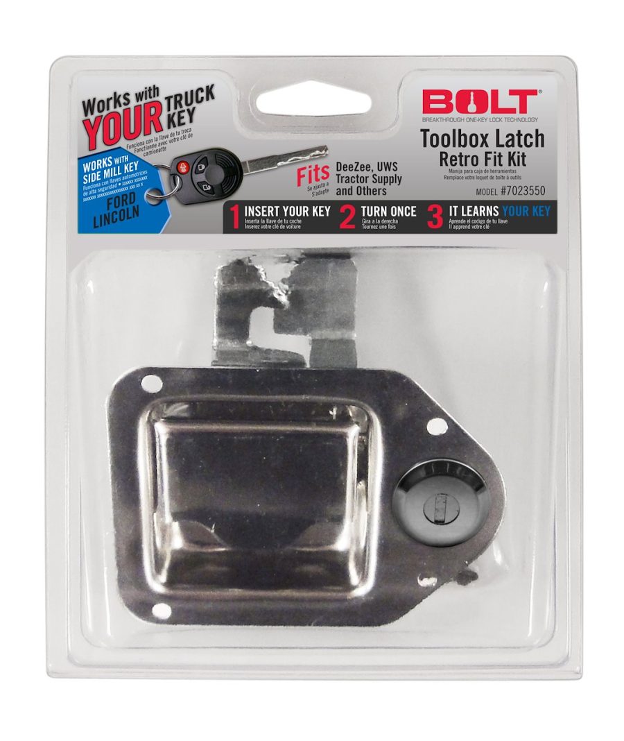 BOLT 7023550 TOOLBOX LATCH FORD SIDE CUT, Paddle Latch; Locking; Stainless Steel; Opens With Vehicle Ignition Key; For Ford Side Cut Key