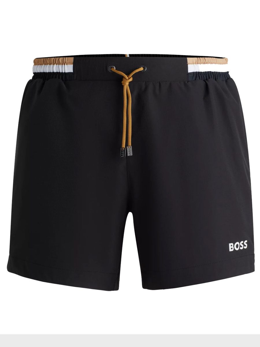 BOSS Logo-Print Swim Shorts Black