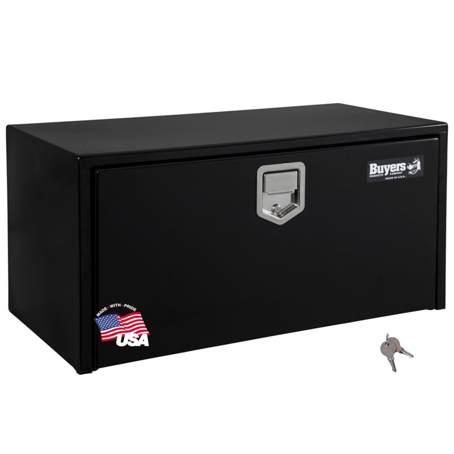 BUYERS PROD 1702100 Steel Underbody Truck Tool Box With Paddle Latch, 18 x 18 x 24 Inch, Made in the USA, Black Truck Box For Storage & Organization, Durable Contractor Job Box