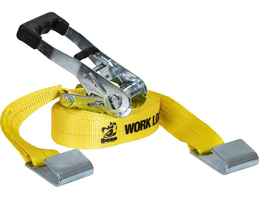 BUYERS PROD 5483005 TIE DOWN RATCHET 1PC 2INX30FT FLATH, Cargo Tie Down; 30 Foot Length x 2 Inch Width; 3300 Pounds; 10000 Pound Break Strength; With Ratchet; Flat Hook; Yellow; Polyester