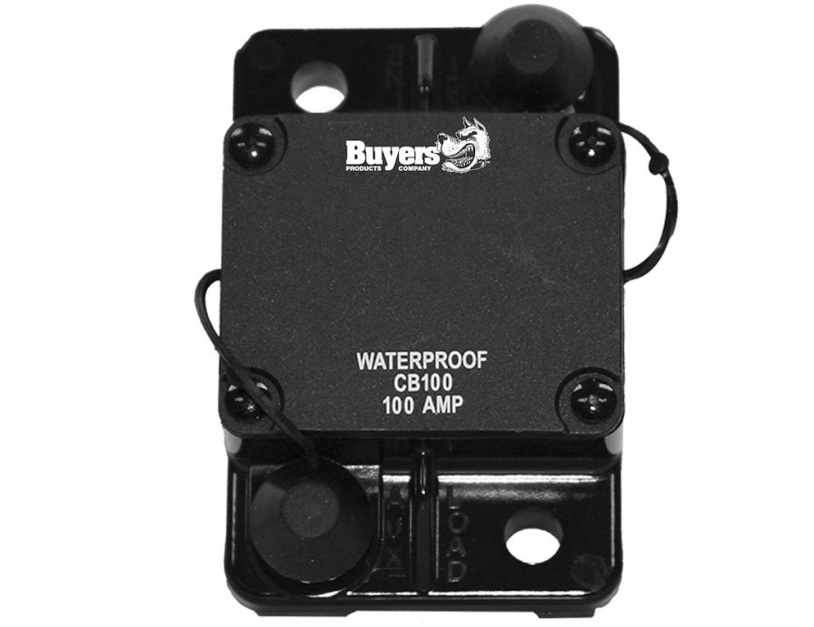 BUYERS PROD CB100 CIRCUIT BREAKER 100 AMP AUTO RESET, 100 Amp; Plastic; Waterproof; Black; 42 Volts Max; Brass Studs; Automatic Reset; Single