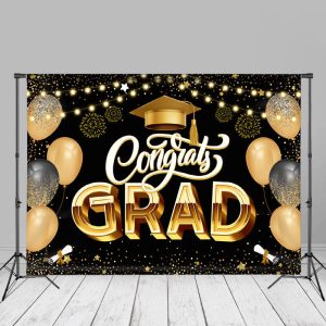 Balloon Spark Black Graduation Photography Backdrop - Aperturee