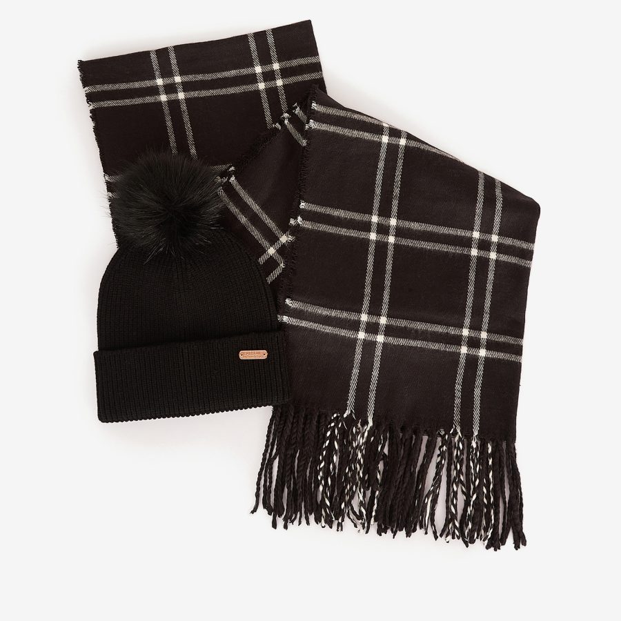 Barbour International Women's Mallory Beanie And Windowpane Wrap Gift Set - Black