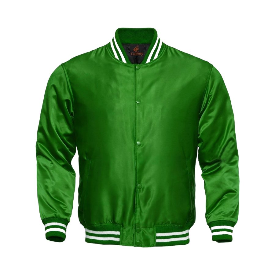 Baseball Jacket Letterman Jacket Varsity Jacket Green Satin Jacket