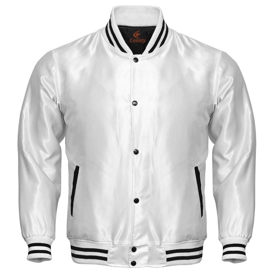 Baseball Jacket Letterman Jacket Varsity Jacket Sports Wear White Satin Jacket