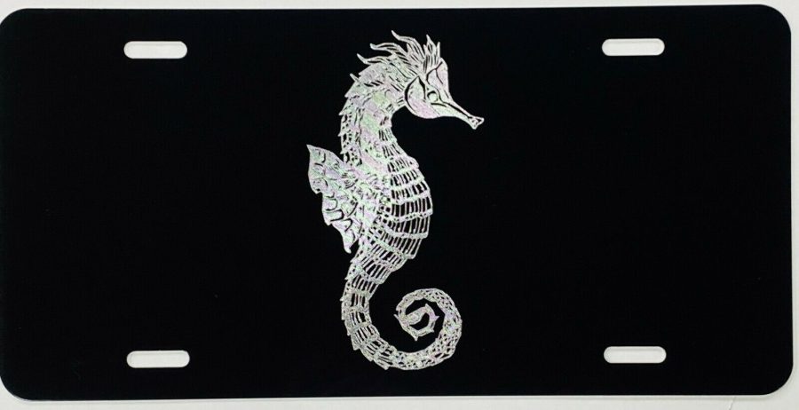 Beach Seahorse Diamond Etched Engraved License Plate Car Tag Gift