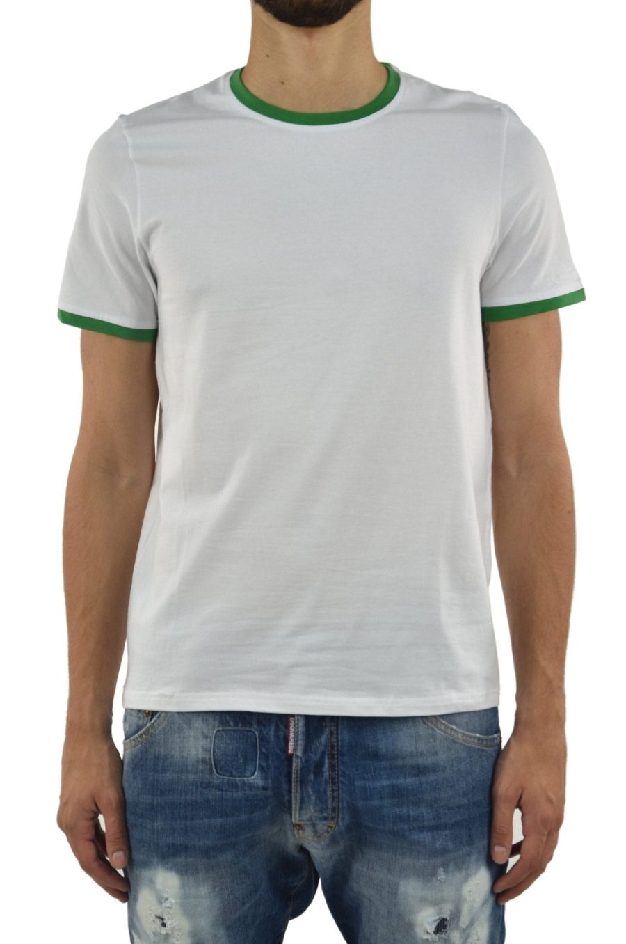 Bikkembergs White and Green T-Shirt Men Cotton Mod.T32P075114C045360