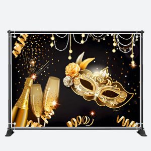 Black Gold Champagne Masquerade Dance Backdrop - Aperturee