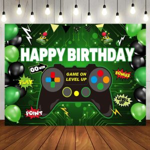 Black Green Balloon Go Win Gamepad Birthday Backdrop - Aperturee