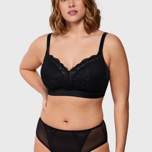 Blossom Mist Lace Trim Wireless Comfort Full Coverage Plus Size Bra - Black / 36 / C