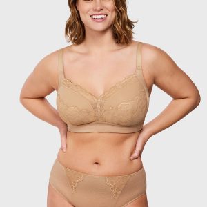 Blossom Mist Lace Trim Wireless Comfort Full Coverage Plus Size Bra - Natural Nude / 36 / C