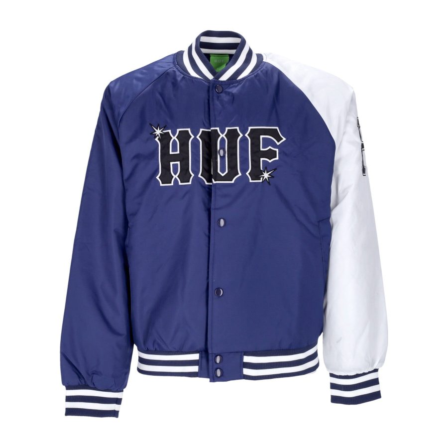 Bomber Jacket Men's Satin Baseball Jacket Navy