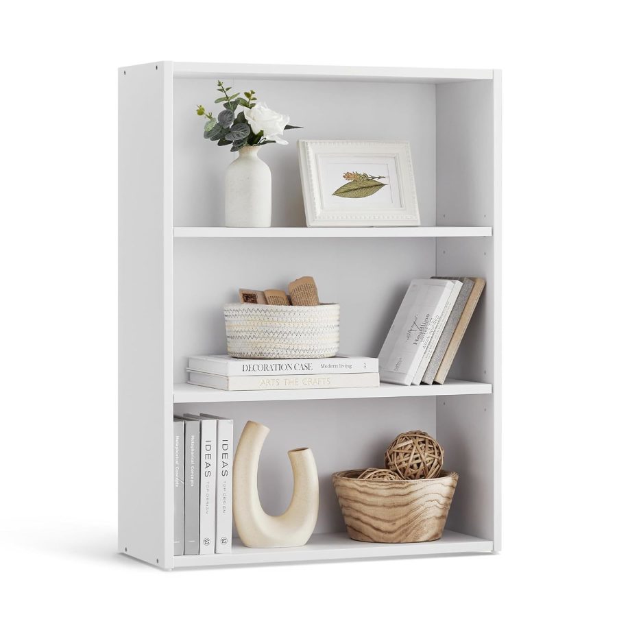 Bookshelf, 3-Tier Open Bookcase With Adjustable Storage Shelves, Floor Standing