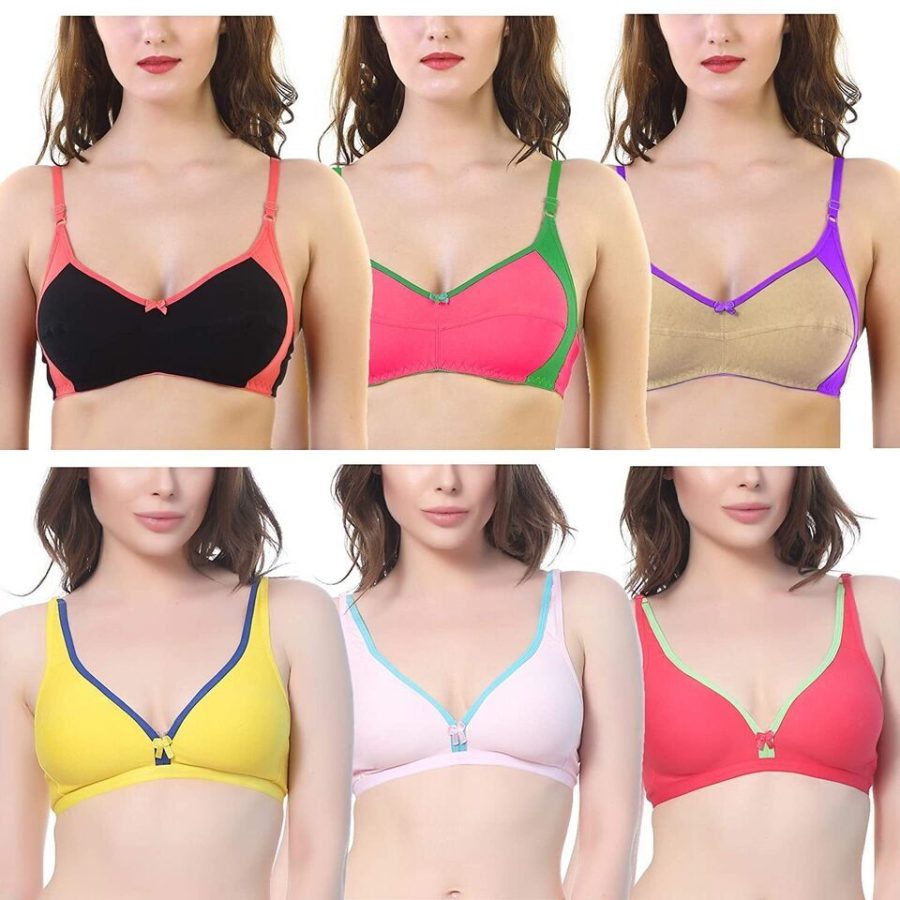 Bra Women's Bra Pack Of 6 Bra Sets Non Padded Bra Non Wired Full Cup Girls Bras