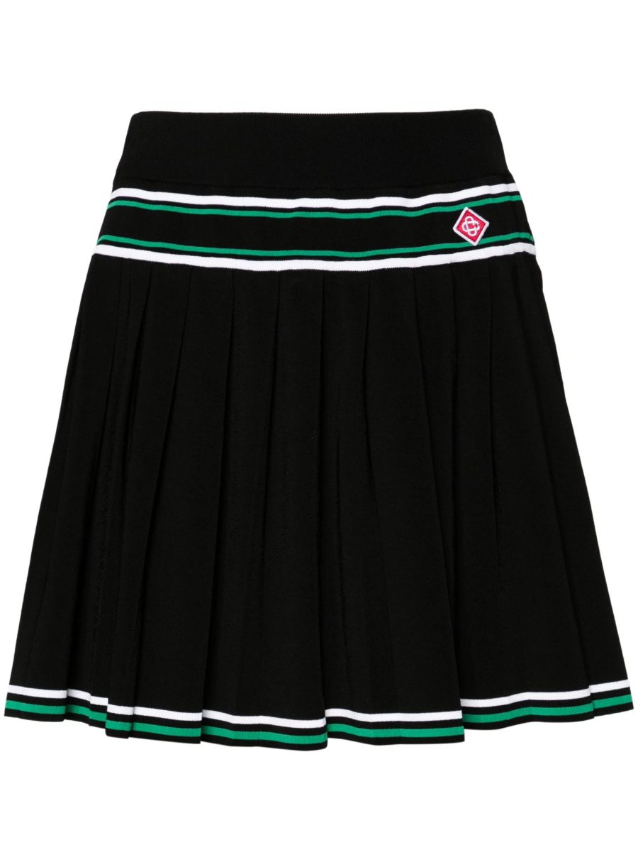 CASABLANCA WOMEN Logo Patch Pleated Stripe Skirt Black