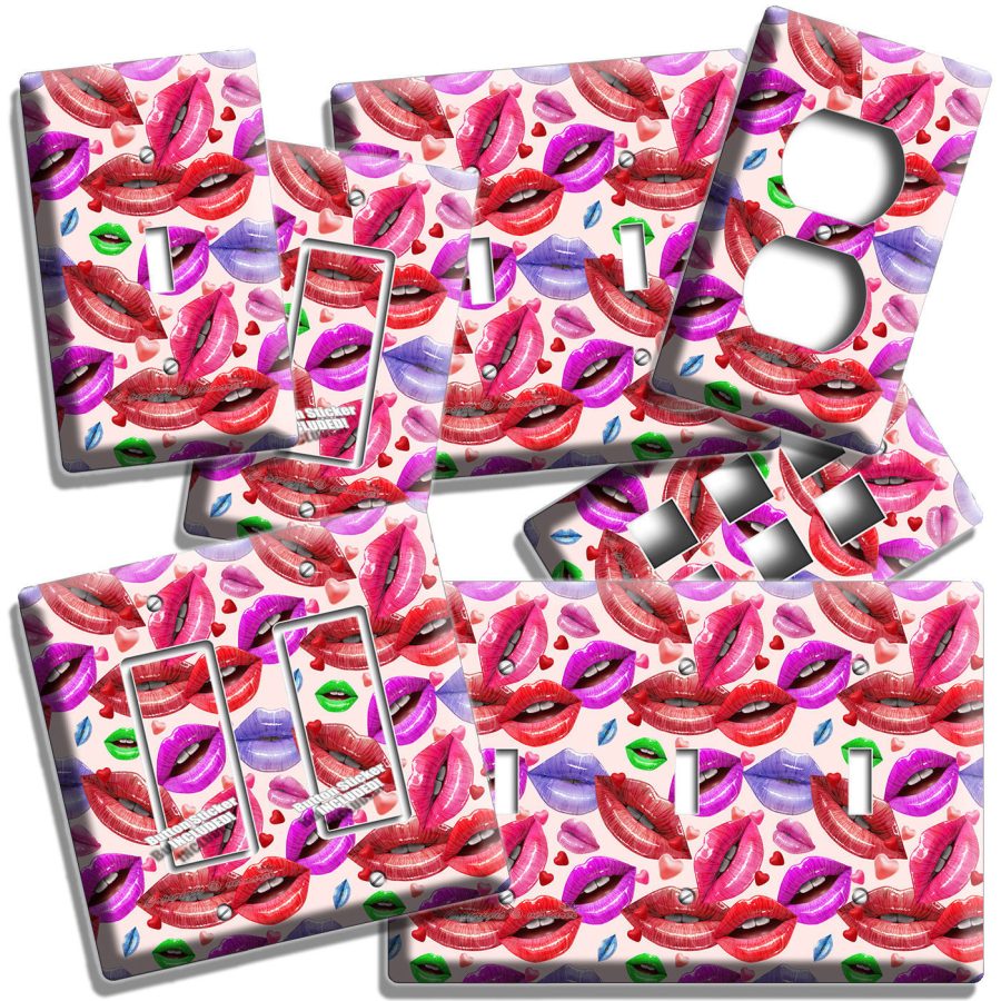 COLORFUL SEXY LIPS HEARTS KESSES LIGHT SWITCH OUTLET WALL PLATE GIRLS ROOM DECOR