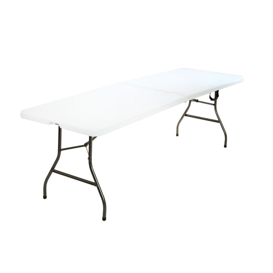 COSCO Deluxe 8 foot x 30 inch Fold-in-Half Blow Molded Folding Table, White