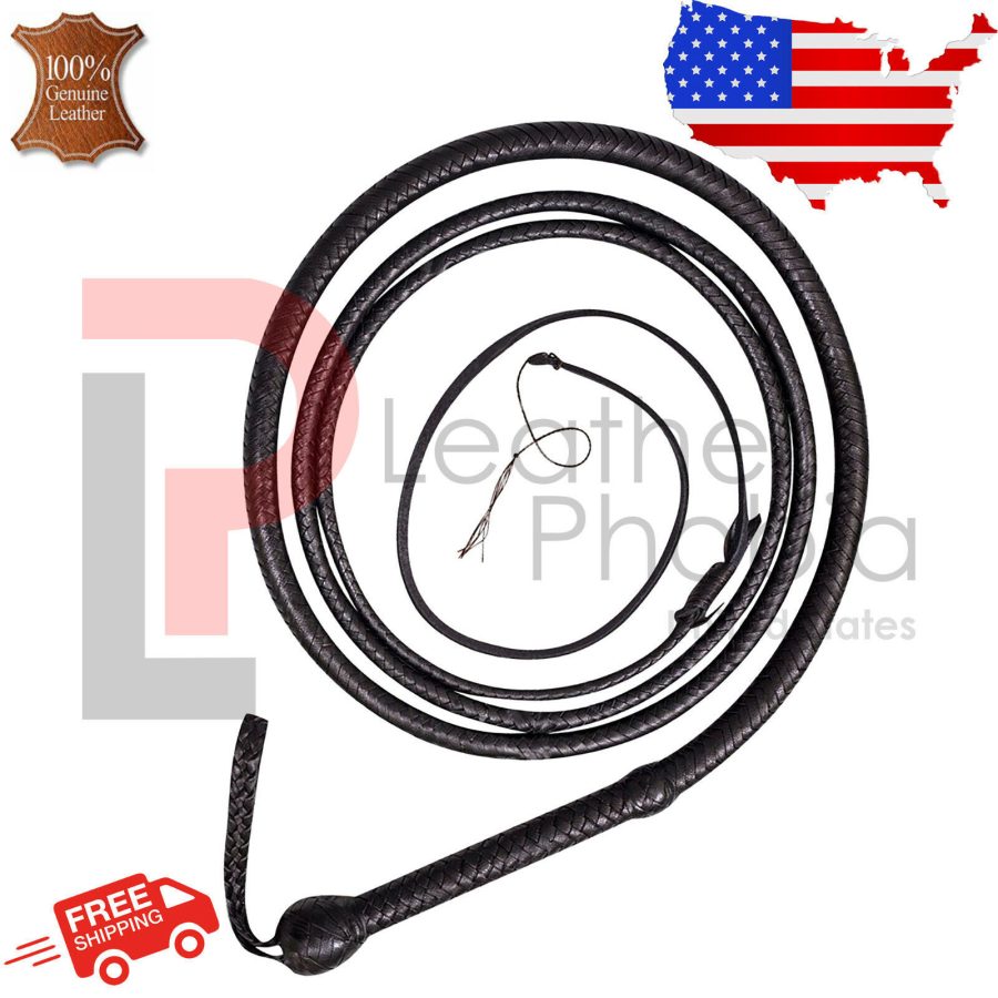 COW HIDE LEATHER BULLWHIP 10 Feet Long 16 Plaits Black Indiana Jones Bullwhips