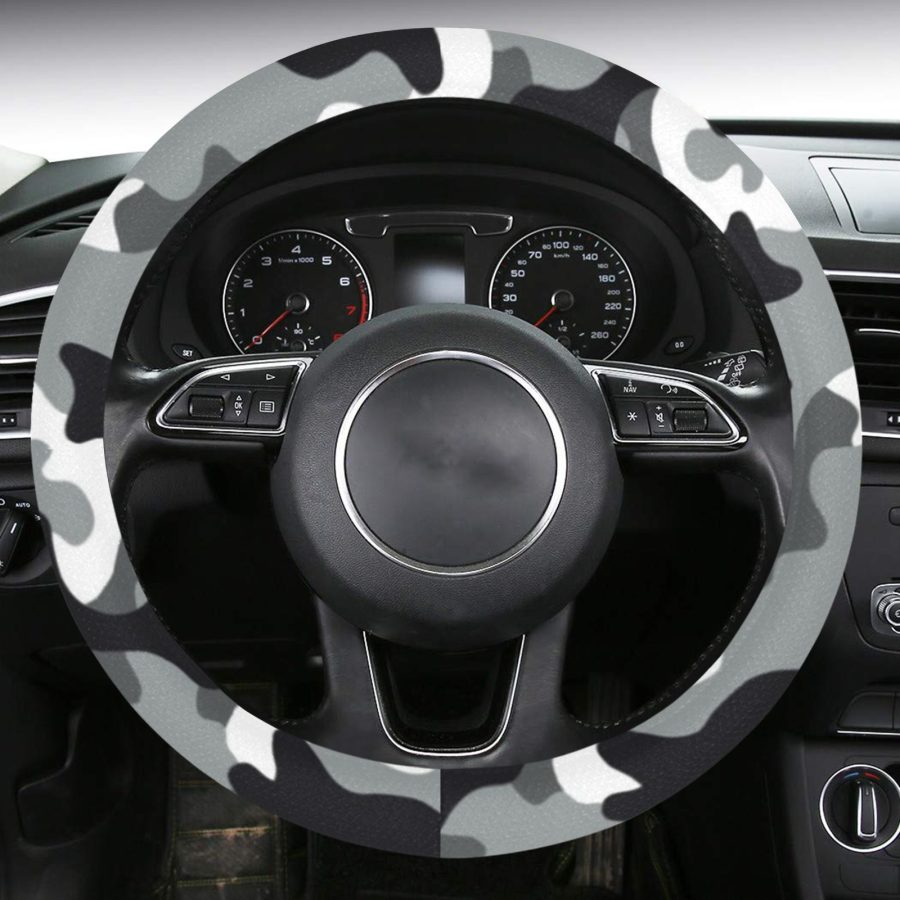 Camouflage Camo Army Gray Steering Wheel Cover with Anti-Slip Insert