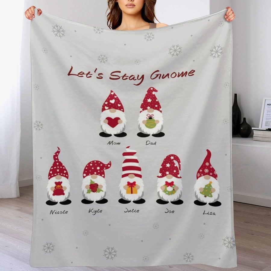 Christmas Gnome Custom Name Plush Fleece Blanket - Aperturee