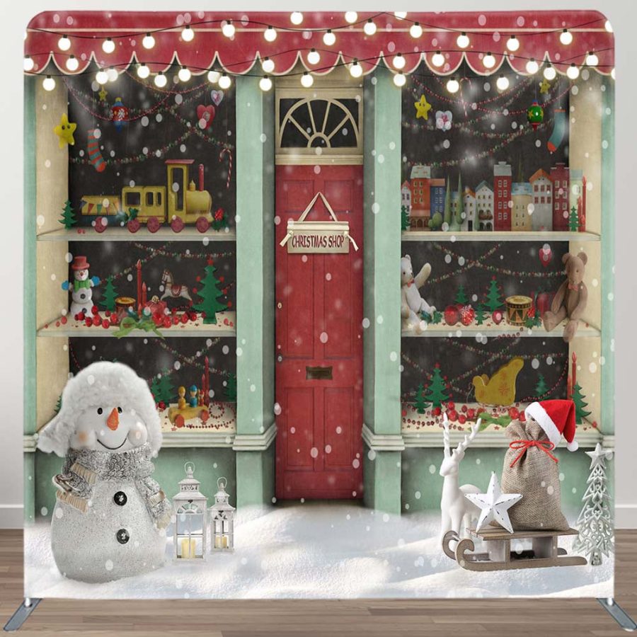 Christmas Shop Glitter Snowman Square Arch Backdrop - Aperturee