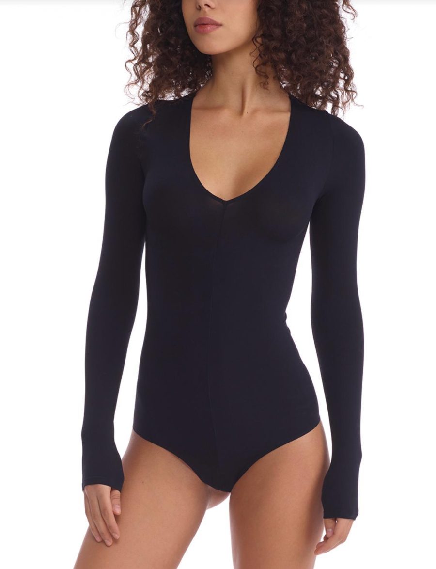 Commando butter longsleeve v-neck bodysuit in Black - size One Size