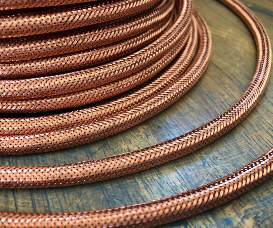 Copper Metal Covered Cord- Round 3wire Metal Braided Cable, Mesh Jack - Per Foot