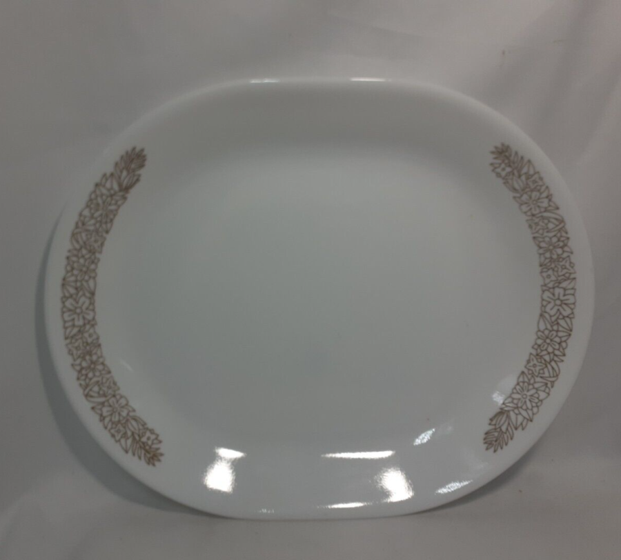 Corelle Corning Ware WOODLAND BROWN Floral/Flowers 12.25" Oval Serving Platter