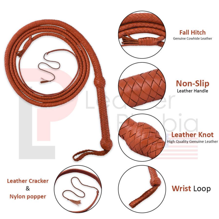 Cow Hide Leather BULL WHIP 04 to 10 Feet Long 12 Plaits Indiana Jones Whip