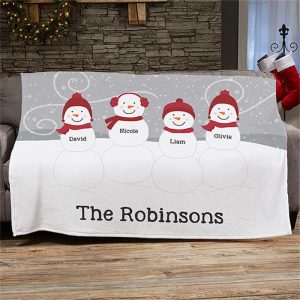 Custom Name Snowman Family Christmas Fleece Blanket - Aperturee