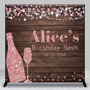 Custom Pink Wine Glass Wooden Birthday Bash Backdrop - Aperturee