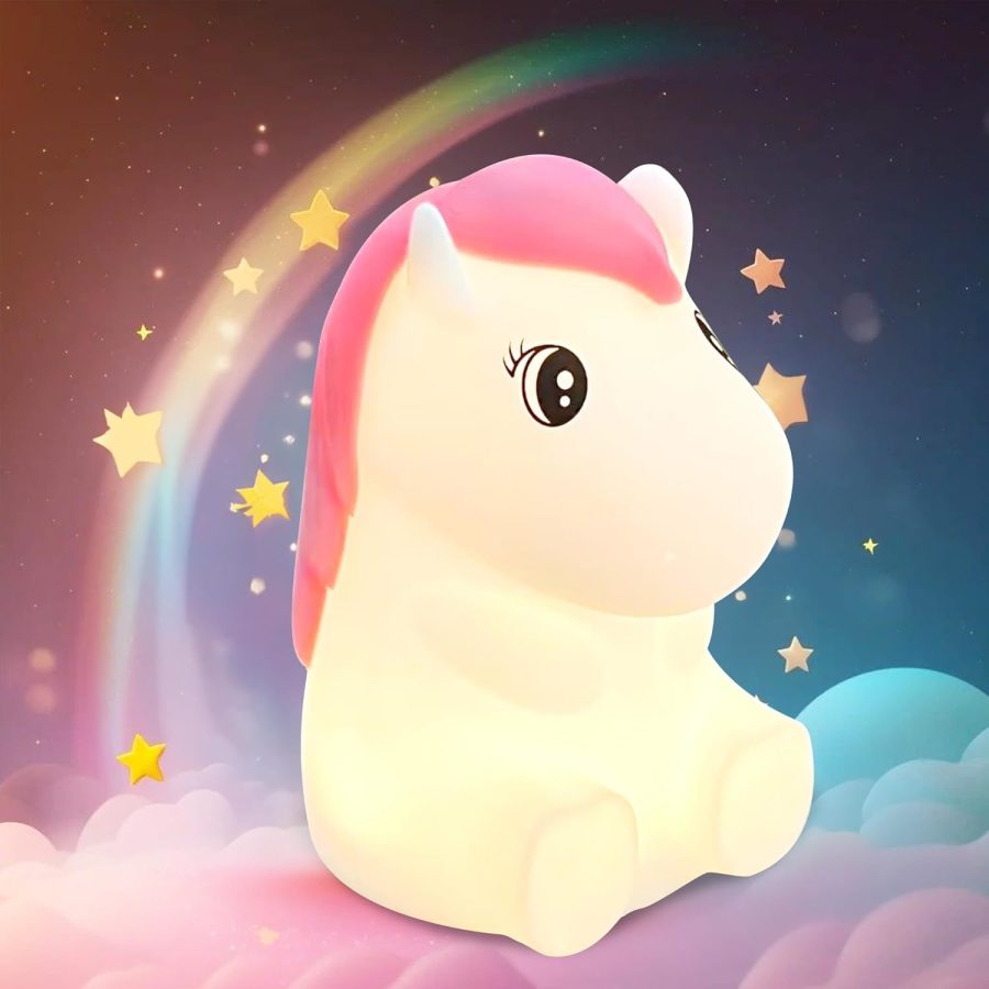 Cute Horse Kids Night Light, Silicone Unicorn Lamp With Touch Control, Dimming,