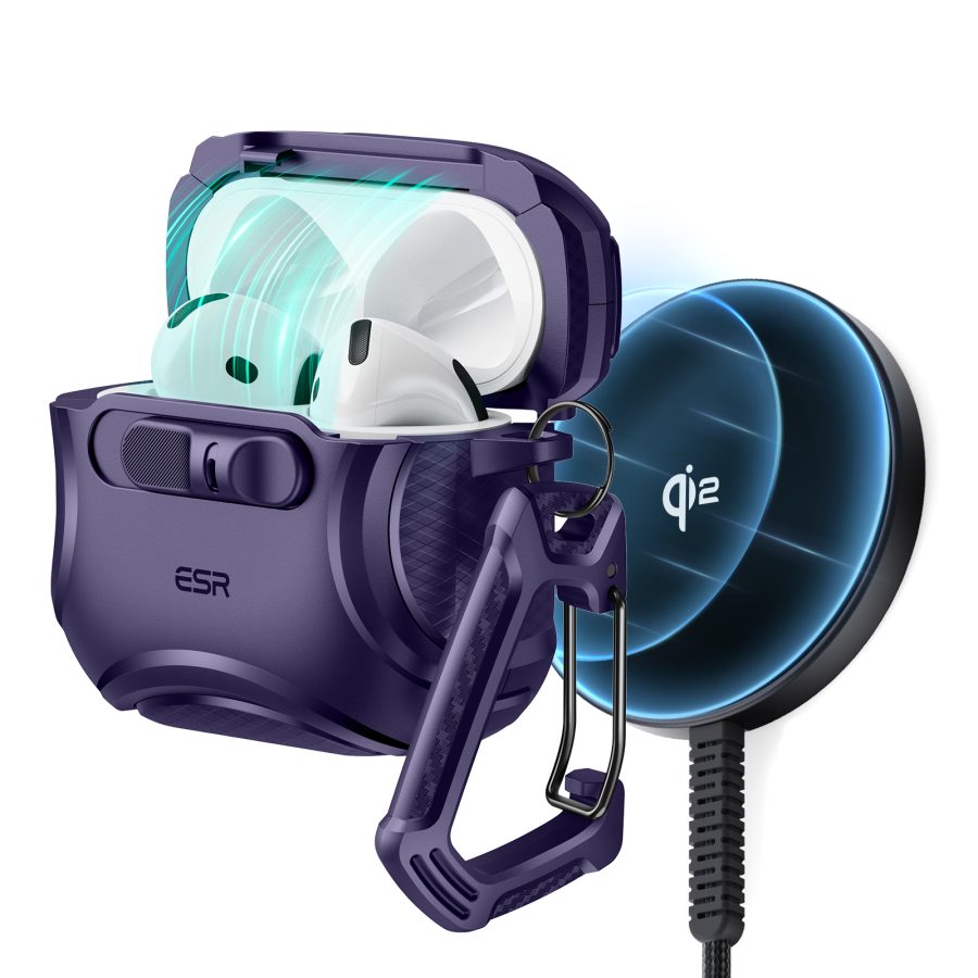 Cyber FlickLock Snap-and-Charge Bundle for AirPods 4 Dark Purple