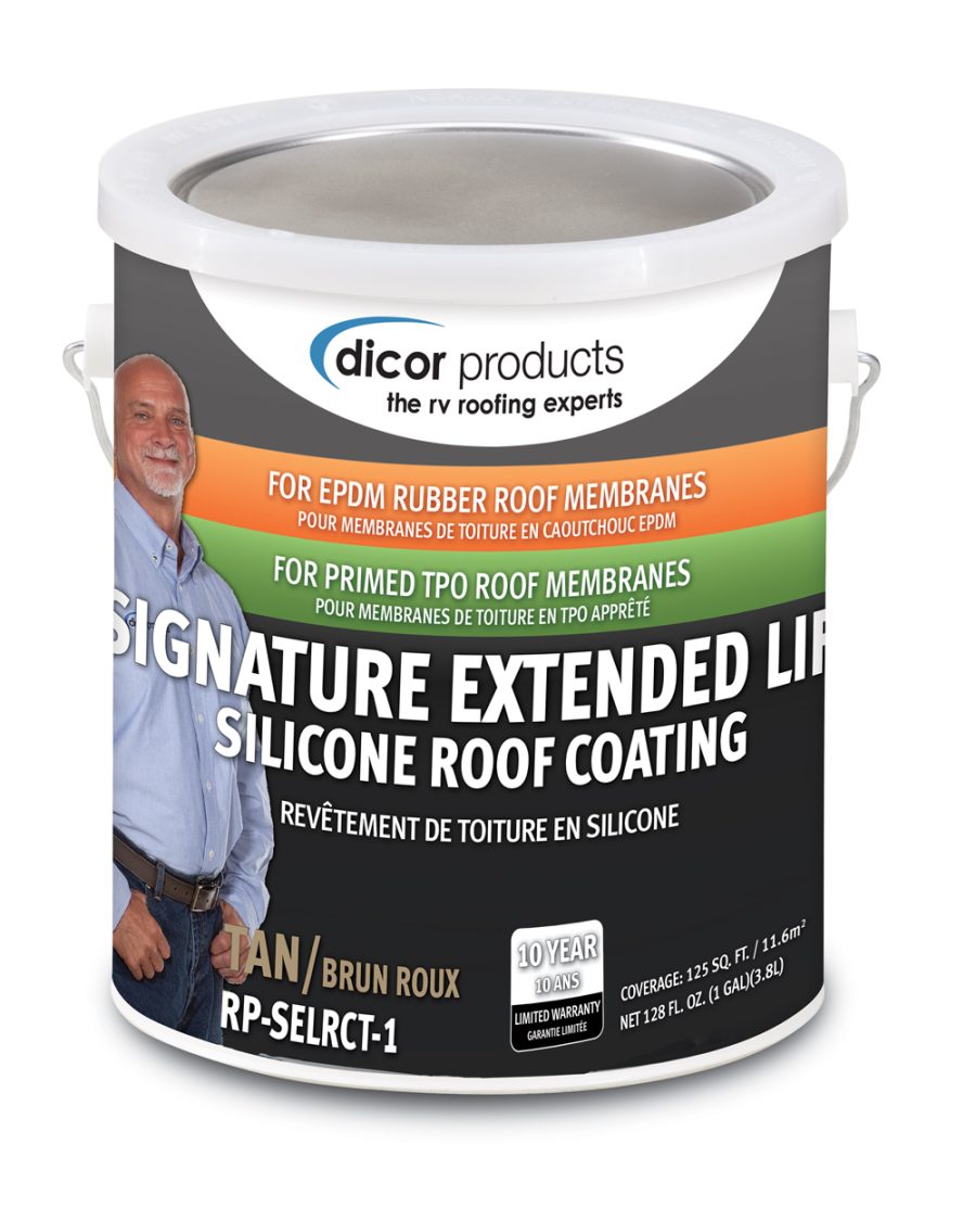 DICOR RP-SELRCT-1 SIGNATURE ROOF COATING FOR EPDM TAN, Use To Protect And Beautify Previously Coated RV Roofs; For Ethylene Propylene Diene Terpolymer (EPDM) Rubber Roof; Covers 125 Square Feet; 1 Gallon Can; Tan