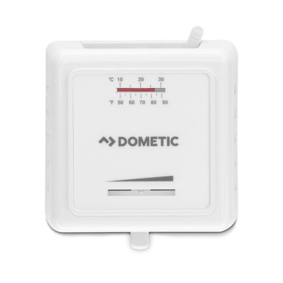 DOMETIC 32300 THERMOSTAT HEAT ONLY BLACK, Single Stage; For Heat Control; Not Programmable; Mechanical Readout; 12 Volt; Without Fan Speed Control; Without Fan On Mode or Auto Mode Control; Black Case