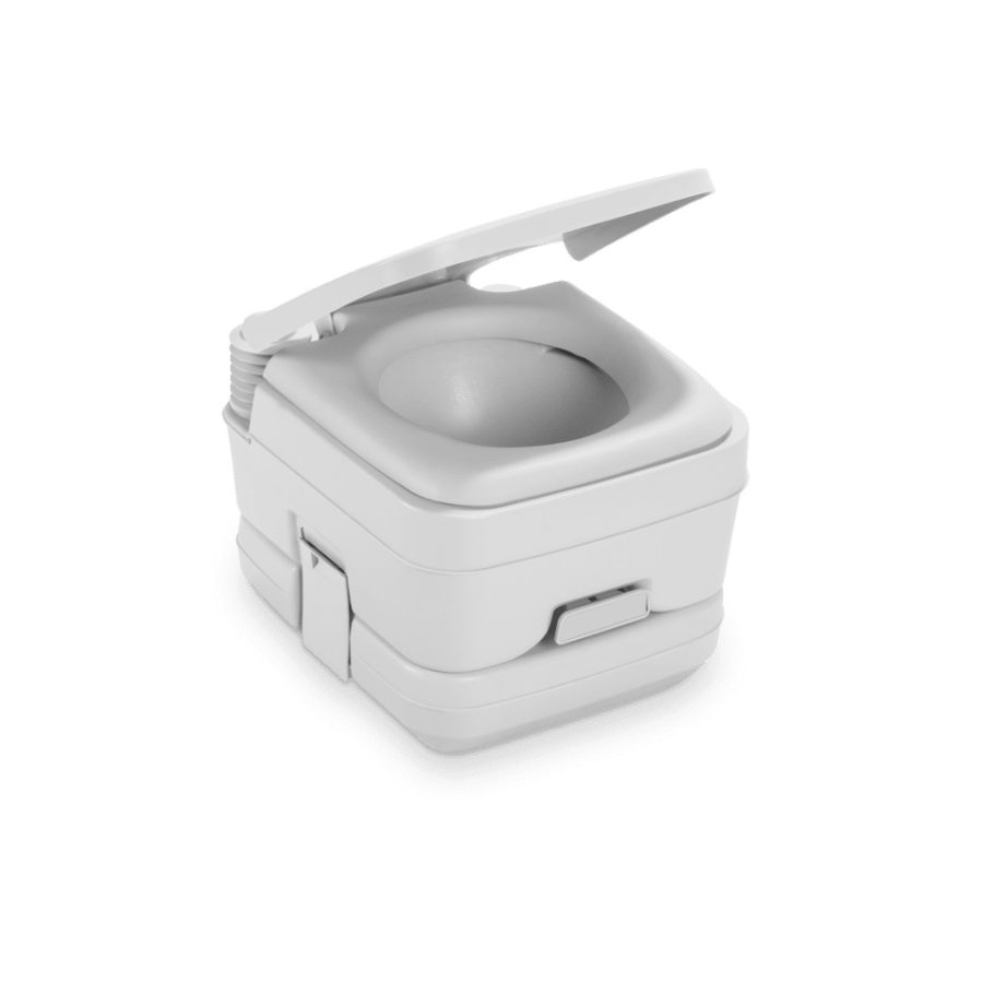 DOMETIC 9108554387 964 PORTABLE TOILET PLATINUM, Portable; 2.5 Gallon Size; Platinum; Polyethylene; 12 Inch Height x 14-1/2 Inch Width x 16-1/2 Inch Depth; Without Hand Sprayer; With Mounting Brackets; Model 311096406