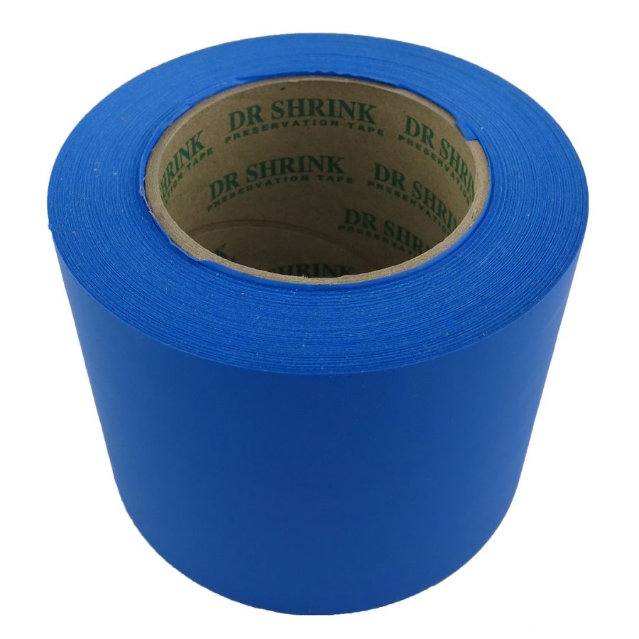 DR.SHRINK DS-714B 4FT X 108 FT 9 MIL BLUE, Used To Secure Dr Shrink Storage And Transportation Cover Material; Synthetic Rubber Based Clear Adhesive; 108 Foot Length x 4 Inch Width x 10 Mil Thickness; Waterproof; Blue; Oriented Polyethylene; Single